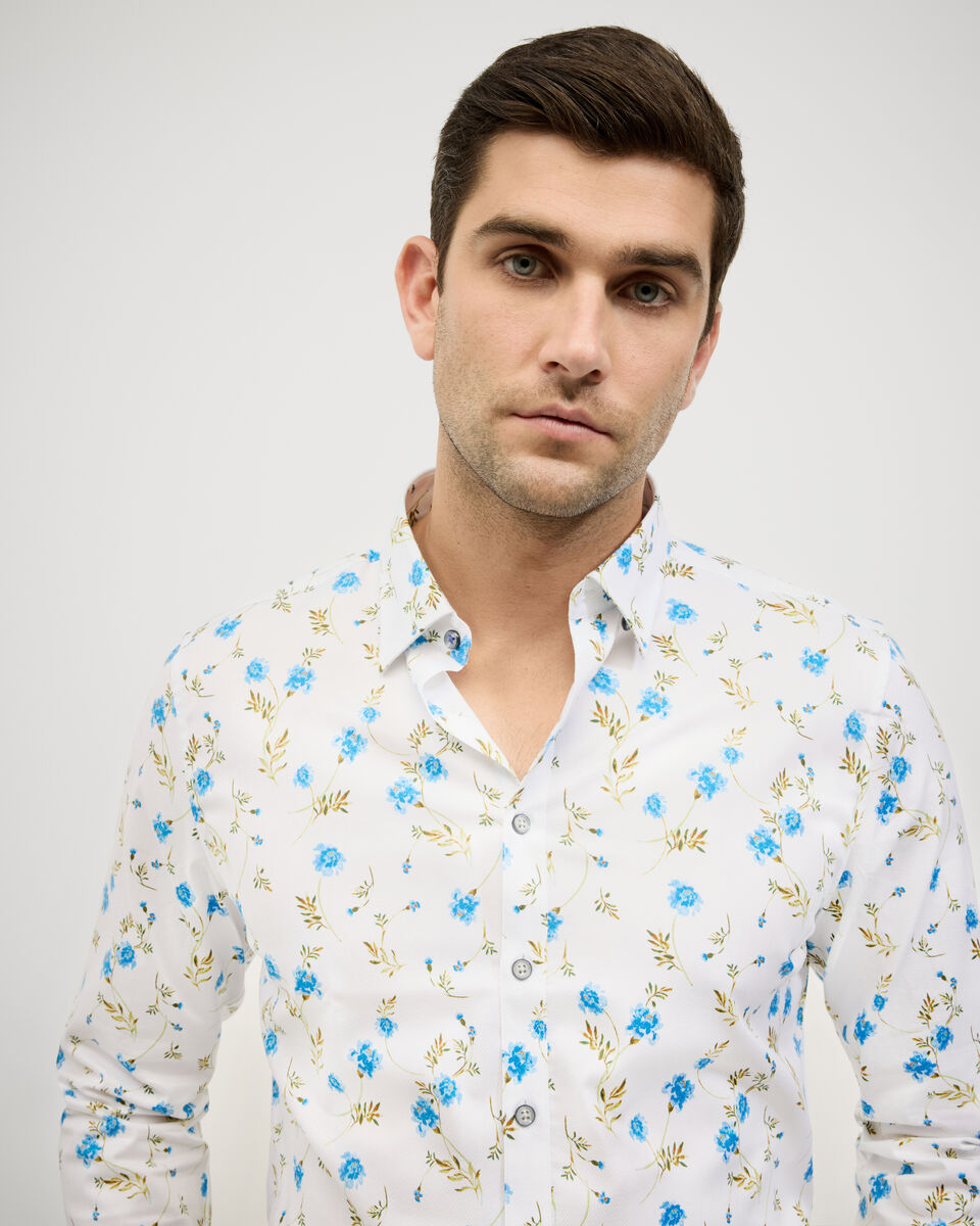 Botanical Floral Print Long Sleeve Shirt, White, hi-res